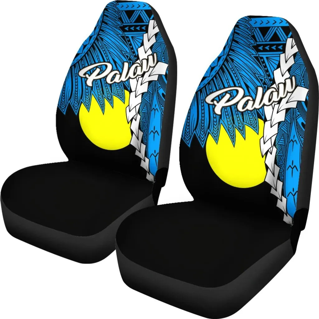Palau Polynesian Car Seat Covers - Tribal Wave Tattoo Flag Style