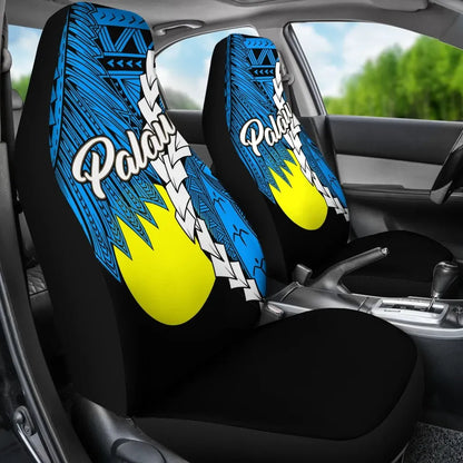 Palau Polynesian Car Seat Covers - Tribal Wave Tattoo Flag Style