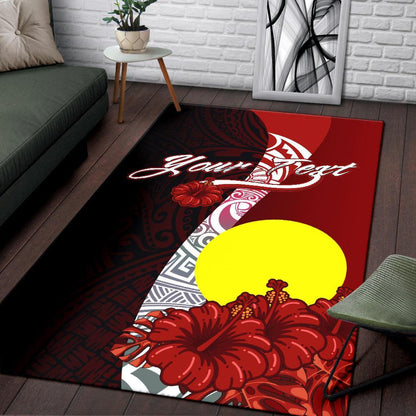 Palau Polynesian Custom Personalised Area Rug - Coat Of Arm With Hibiscus