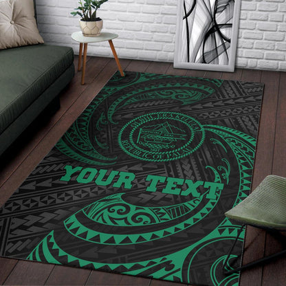 Palau Polynesian Custom Personalised Area Rug - Green Tribal Wave