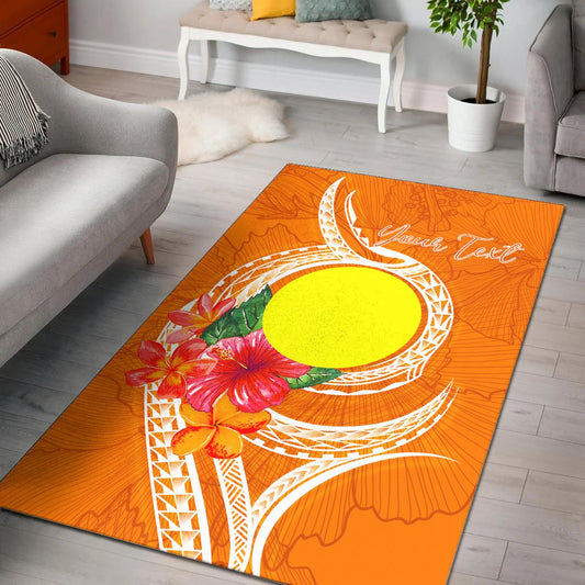 Palau Polynesian Custom Personalised Area Rug - Orange Floral With Seal