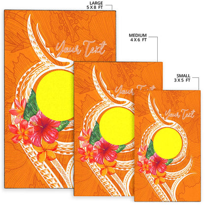 Palau Polynesian Custom Personalised Area Rug - Orange Floral With Seal