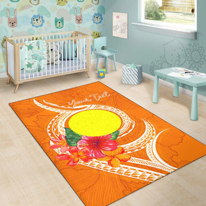 Palau Polynesian Custom Personalised Area Rug - Orange Floral With Seal