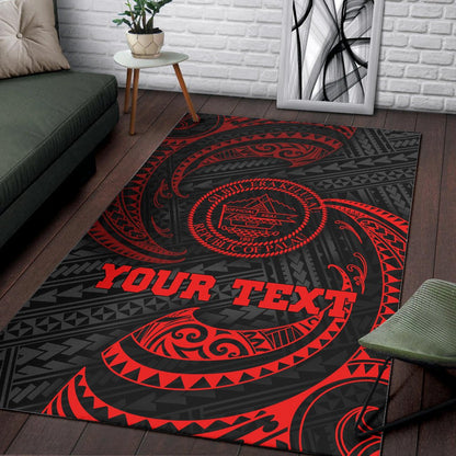Palau Polynesian Custom Personalised Area Rug - Red Tribal Wave