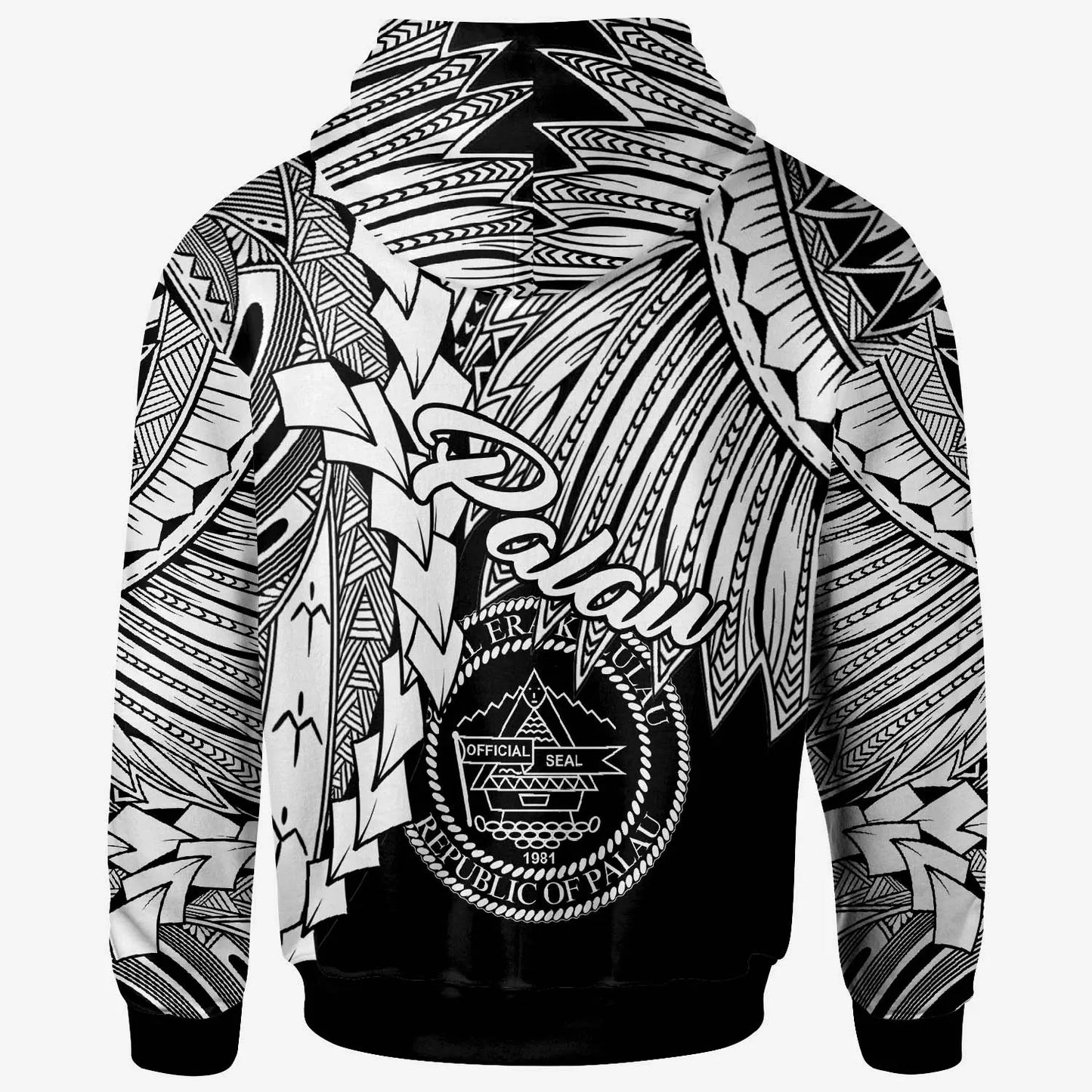 Palau Polynesian Custom Personalised Hoodie - Tribal Wave Tattoo White