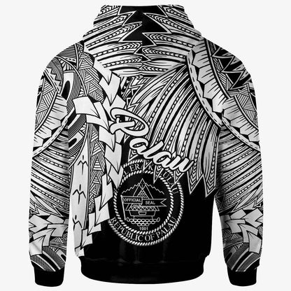 Palau Polynesian Custom Personalised Hoodie - Tribal Wave Tattoo White