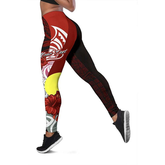 Palau Polynesian Custom Personalised Legging  - Coat Of Arm With Hibiscus