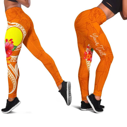 Palau Polynesian Custom Personalised Legging - Orange Floral With Seal