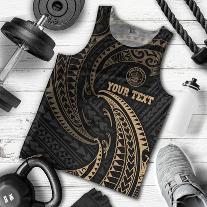 Palau Polynesian Custom Personalised Men Tank Top - Gold Tribal Wave