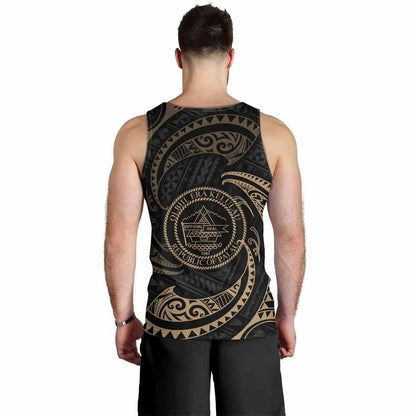 Palau Polynesian Custom Personalised Men Tank Top - Gold Tribal Wave