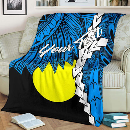 Palau Polynesian Custom Personalised Premium Blanket - Tribal Wave Tattoo Flag Style