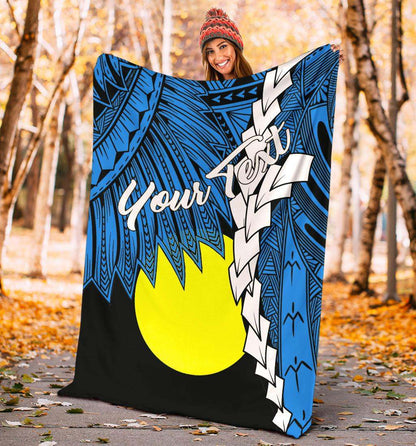 Palau Polynesian Custom Personalised Premium Blanket - Tribal Wave Tattoo Flag Style