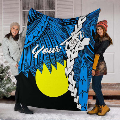 Palau Polynesian Custom Personalised Premium Blanket - Tribal Wave Tattoo Flag Style