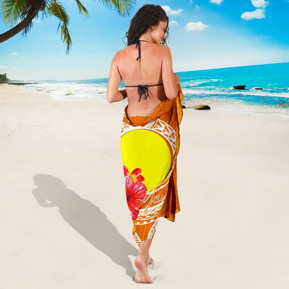 Palau Polynesian Custom Personalised Sarong - Orange Floral With Seal