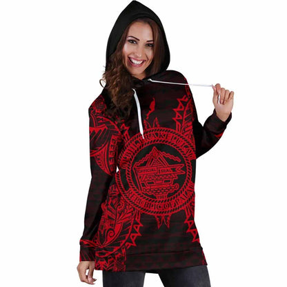 Palau Polynesian Hoodie Dress Map Red