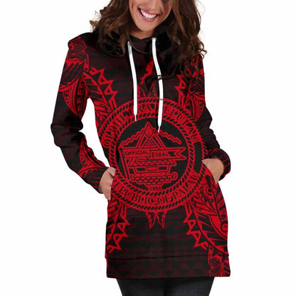 Palau Polynesian Hoodie Dress Map Red