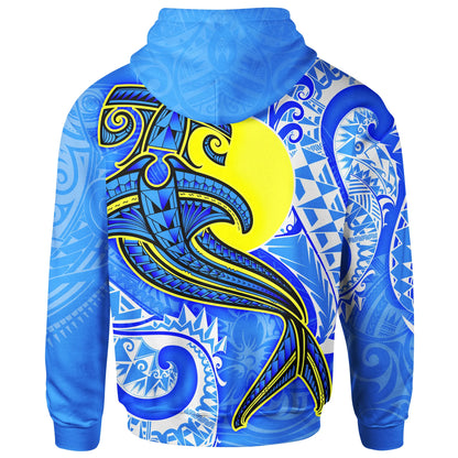 Palau Polynesian Hoodie - Palau Flag with Polynesian Tattoo