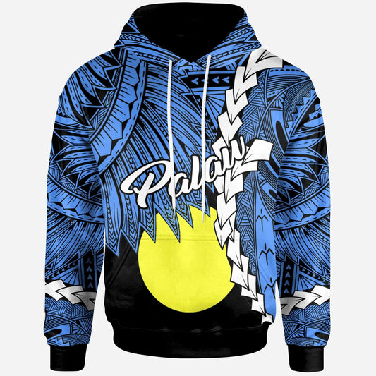 Palau Polynesian Hoodie - Tribal Wave Tattoo Flag Style