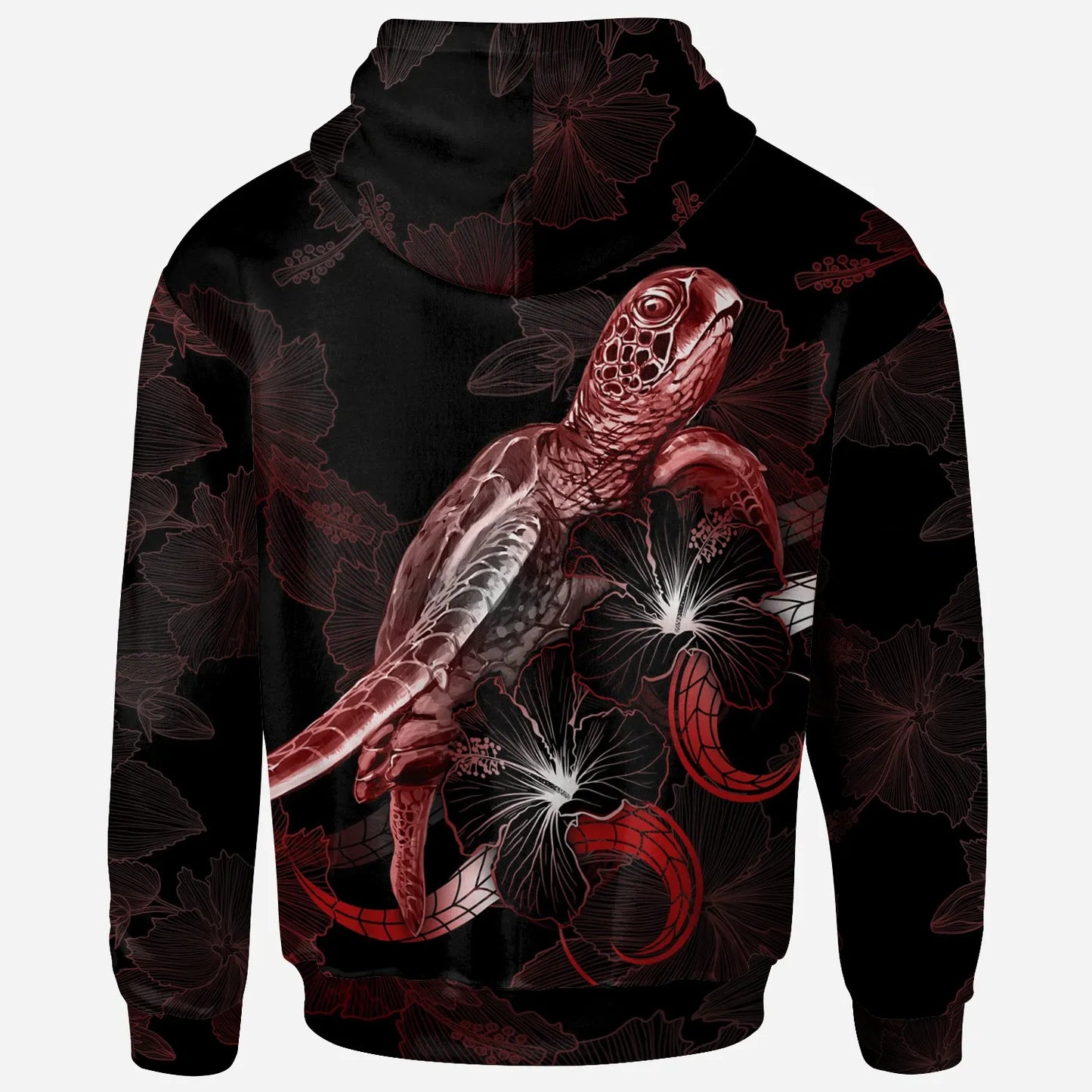 Palau Polynesian Hoodie - Turtle With Blooming Hibiscus Red