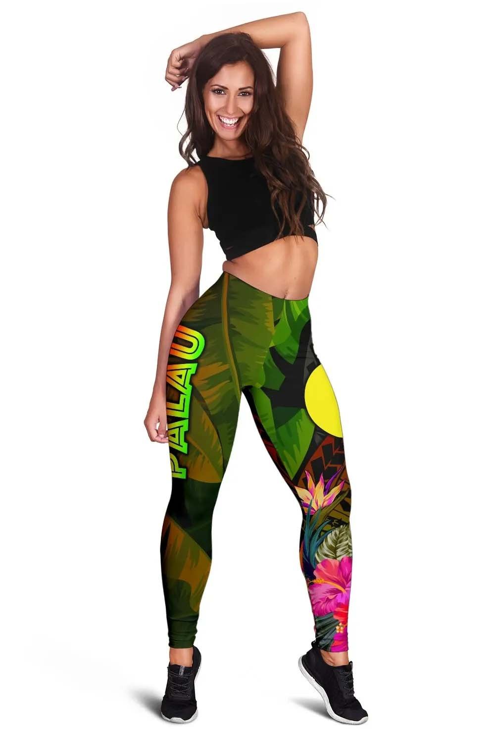 Palau Polynesian Legging -  Hibiscus and Banana Leaves