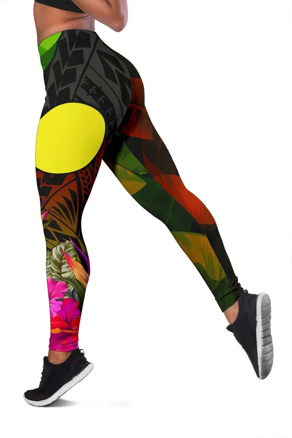 Palau Polynesian Legging -  Hibiscus and Banana Leaves