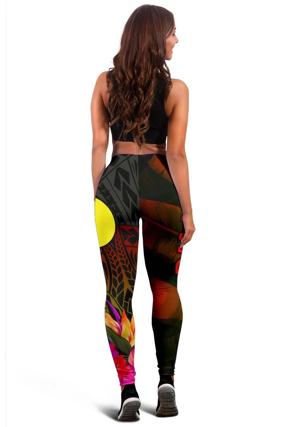 Palau Polynesian Legging -  Hibiscus and Banana Leaves