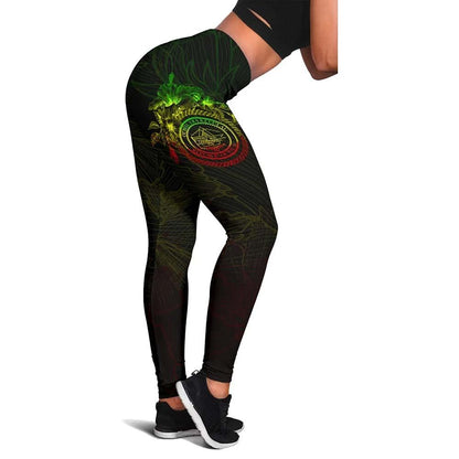 Palau Polynesian Legging - Reggae Turtle Hibiscus Flower Frame Vintage