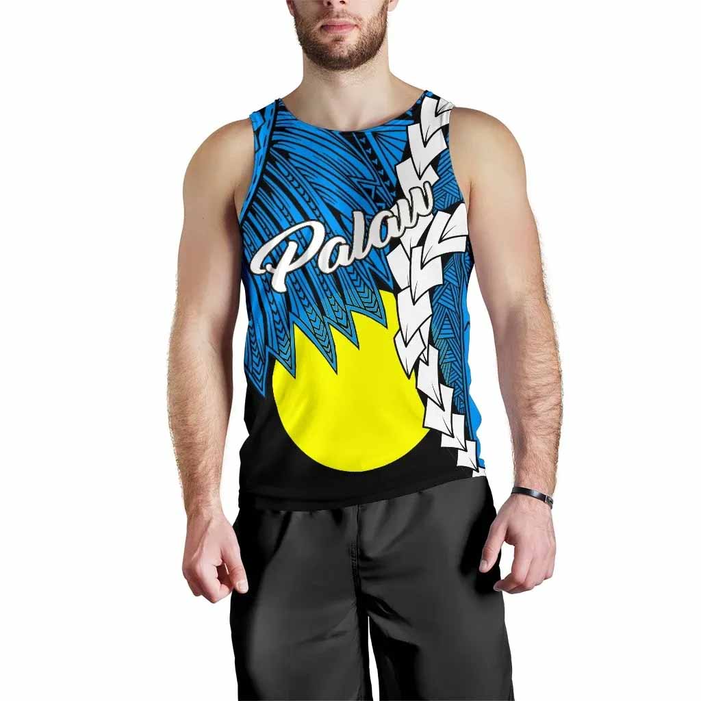 Palau Polynesian Men Tank Top - Tribal Wave Tattoo Flag Style