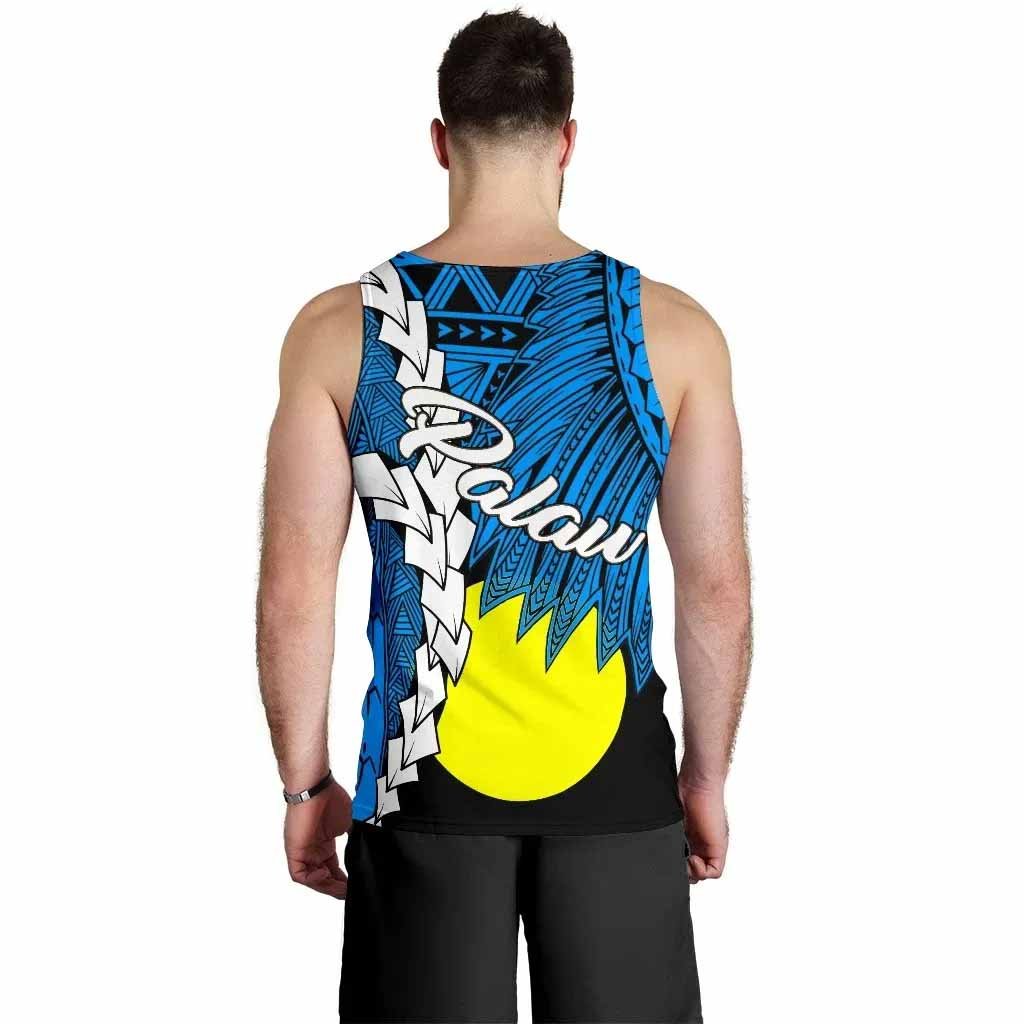 Palau Polynesian Men Tank Top - Tribal Wave Tattoo Flag Style