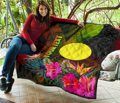 Palau Polynesian Personalised Premium Quilt -  Hibiscus and Banana Leaves