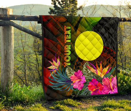 Palau Polynesian Personalised Premium Quilt -  Hibiscus and Banana Leaves