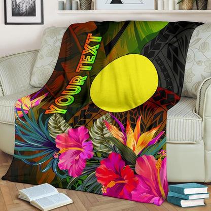 Palau Polynesian Personalised Premium Blanket -  Hibiscus and Banana Leaves