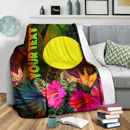 Palau Polynesian Personalised Premium Blanket -  Hibiscus and Banana Leaves