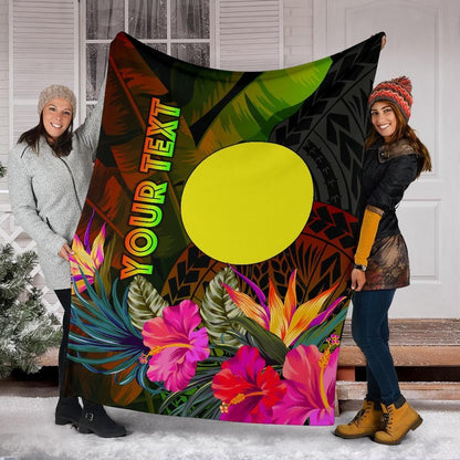 Palau Polynesian Personalised Premium Blanket -  Hibiscus and Banana Leaves
