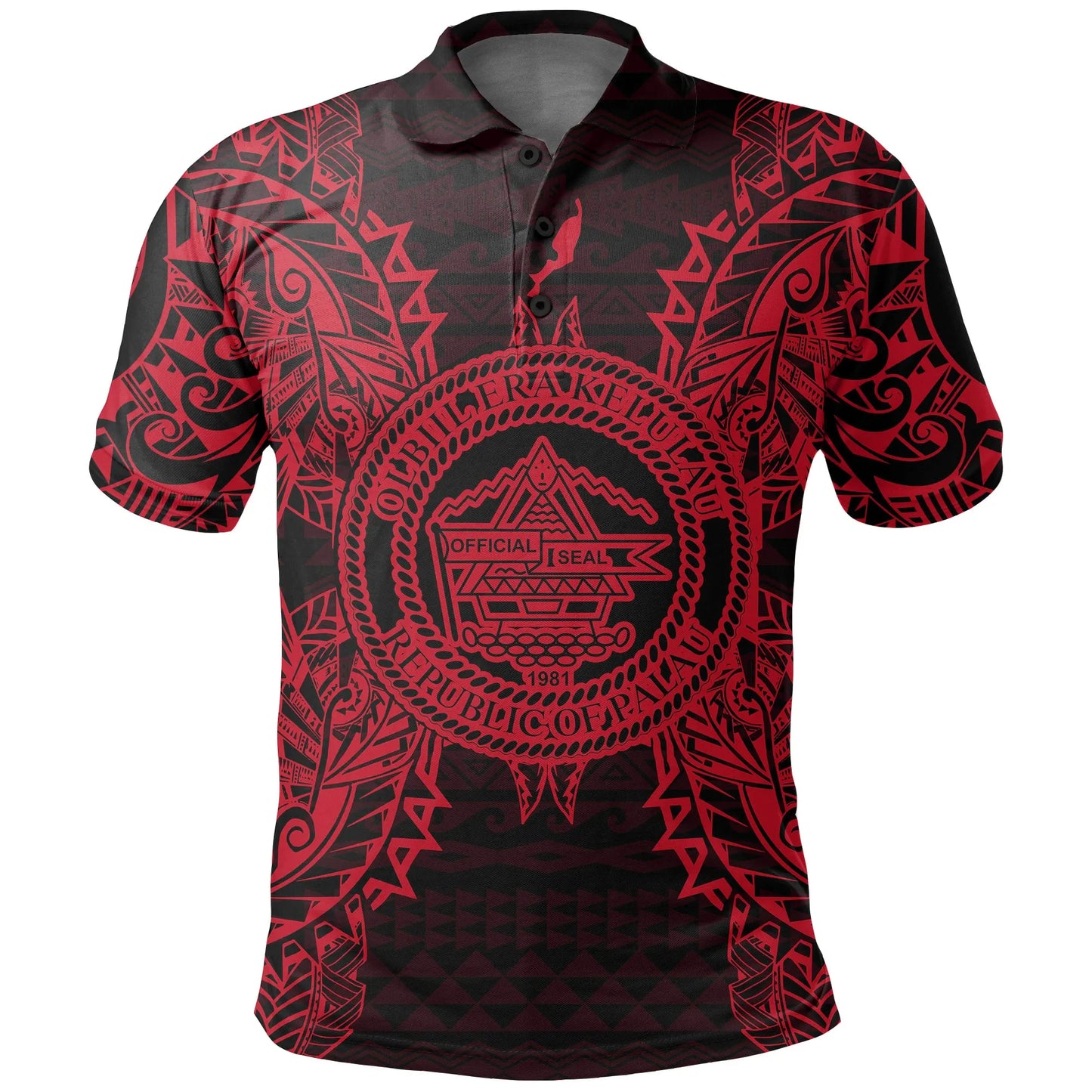 Palau Polo Shirt - Palau Seal Map Polynesian Tattoo Red