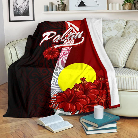 Palau Polynesian Premium Blanket - Coat Of Arm With Hibiscus