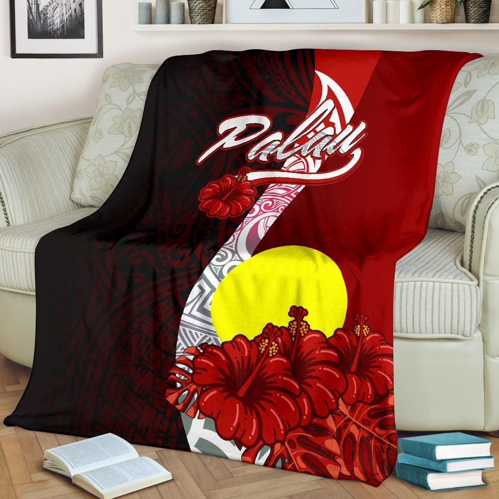 Palau Polynesian Premium Blanket - Coat Of Arm With Hibiscus