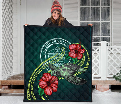 Palau Polynesian Premium Quilt - Green Turtle Hibiscus