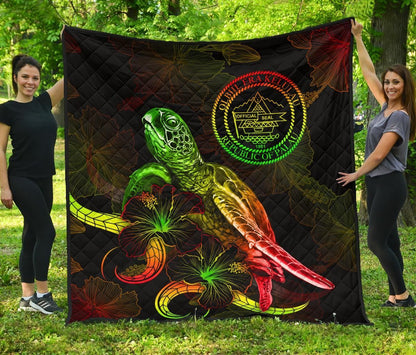 Palau Polynesian Premium Quilt - Turtle With Blooming Hibiscus Reggae
