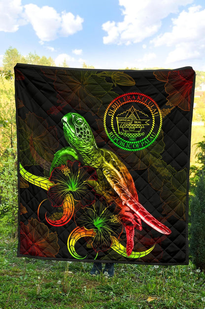 Palau Polynesian Premium Quilt - Turtle With Blooming Hibiscus Reggae