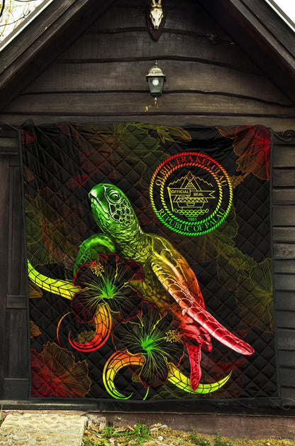 Palau Polynesian Premium Quilt - Turtle With Blooming Hibiscus Reggae