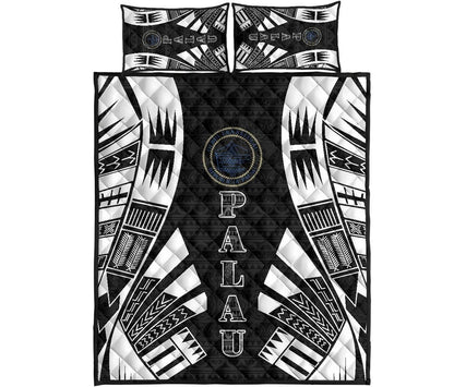 Northern Mariana Islands Quilt Bed Set - Northern Mariana Islands Seal & Polynesian White Tattoo Style