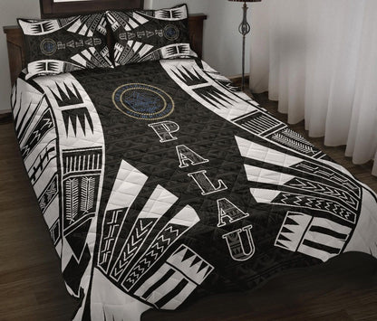 Northern Mariana Islands Quilt Bed Set - Northern Mariana Islands Seal & Polynesian White Tattoo Style