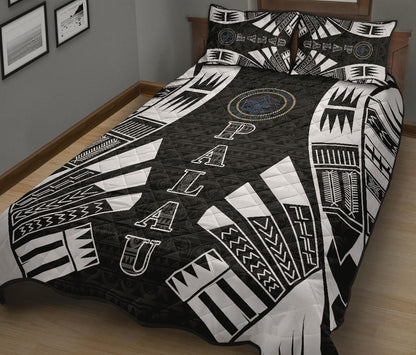 Northern Mariana Islands Quilt Bed Set - Northern Mariana Islands Seal & Polynesian White Tattoo Style