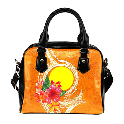Palau Polynesian Shoulder Handbag - Orange Floral With Seal