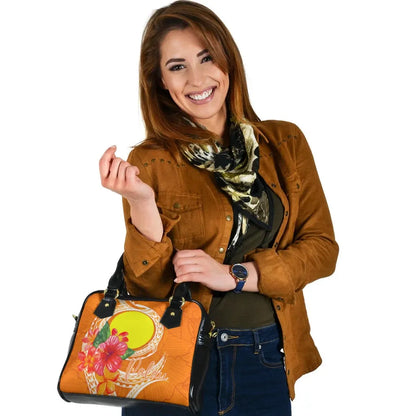Palau Polynesian Shoulder Handbag - Orange Floral With Seal