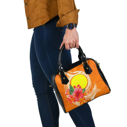 Palau Polynesian Shoulder Handbag - Orange Floral With Seal