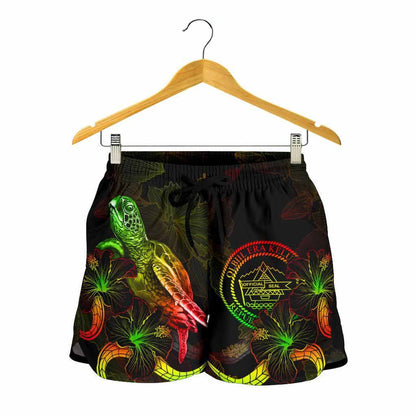 Palau Polynesian Women Shorts - Turtle With Blooming Hibiscus Reggae