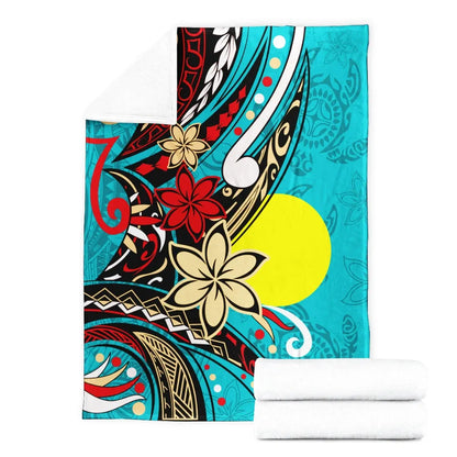 Palau Premium Blanket - Tribal Flower With Special Turtles Blue Color
