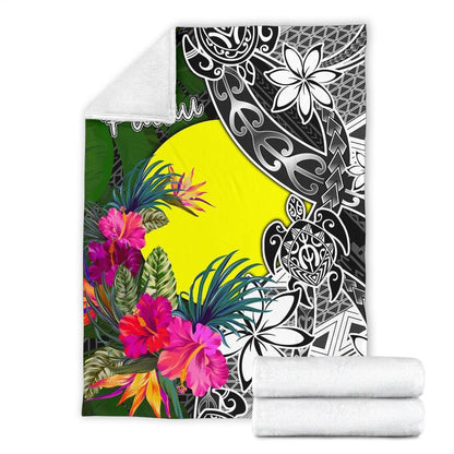 Palau Premium Blanket - Turtle Plumeria Banana Leaf